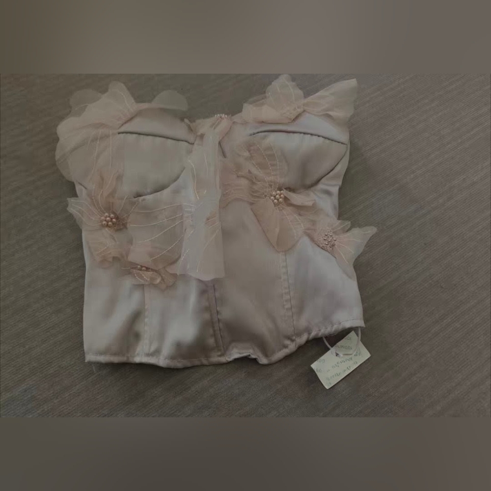 Strapless Floral Appliqué Corset Top in Blush Pink